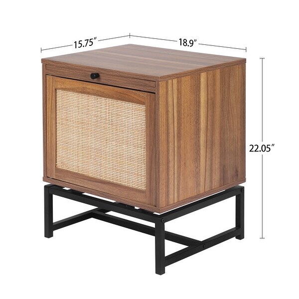 Natural Rattan Door Sofa End Table with Adjustable Pull Plate