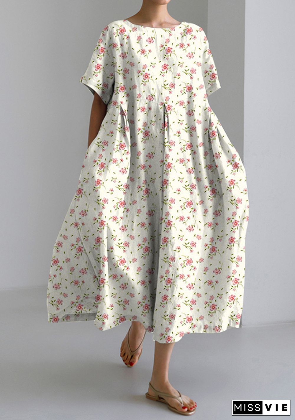 Casual Floral Print Short Sleeve Dress