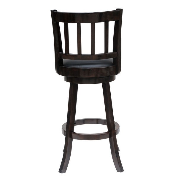 Swivel Counter Stool with Curved Vertically Slatted Back， Dark Brown