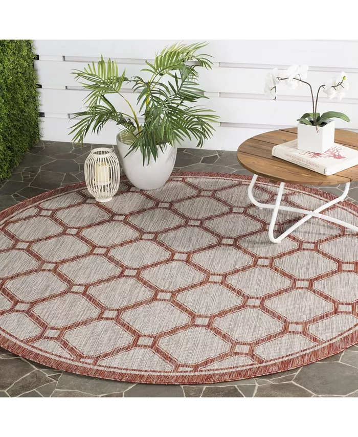 Safavieh Courtyard CY8474 Red and Beige 6'7 x 6'7 Sisal Weave Round Outdoor Area Rug