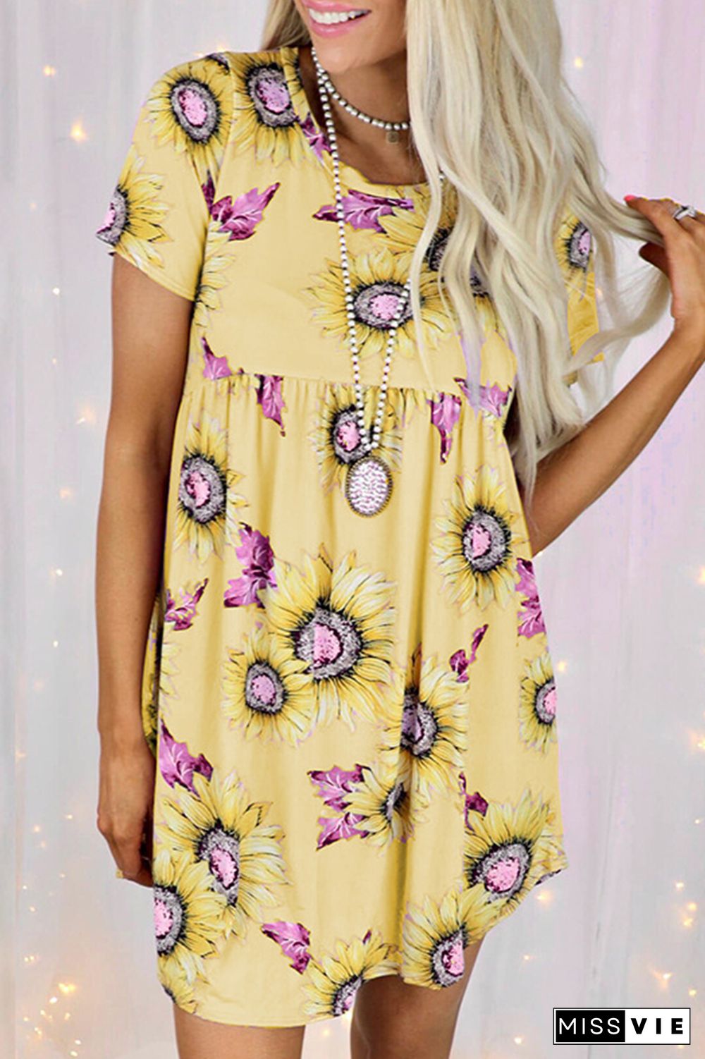 Casual Street Floral Split Joint O Neck Dresses