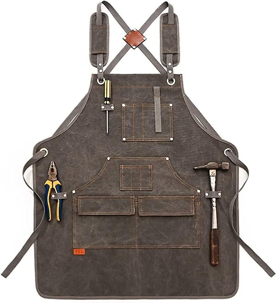 Work Apron - Adjustable Cross Straps With Pockets Can Be Used For Woodworking Welding Gardening Tools Machinery And More.