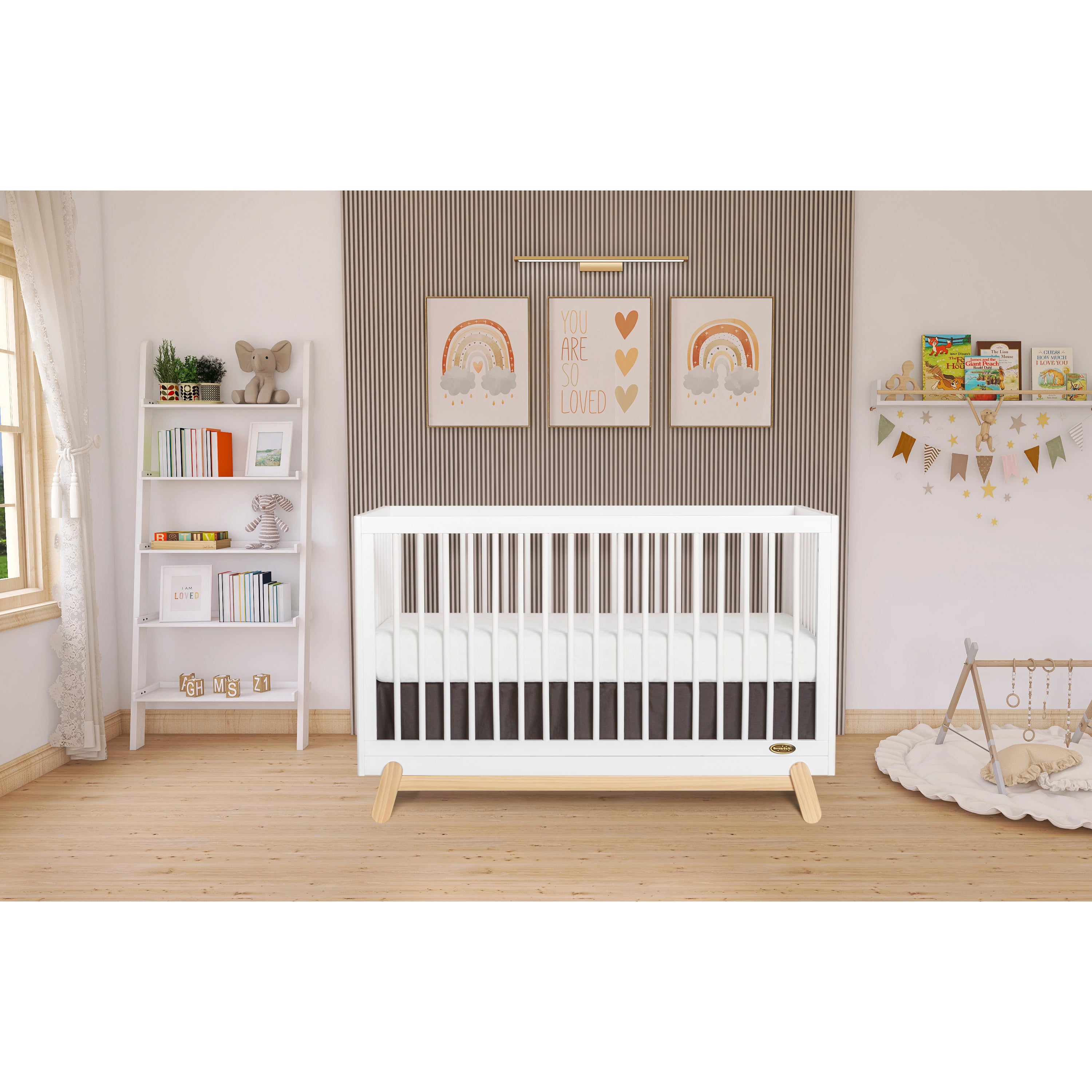 Dream On Me Hygge 5-in-1 Convertible Crib, Vintage White Oak