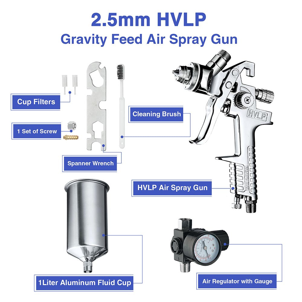 Yescom Automotive Paint Sprayer Gavity Feed HVLP Spray 2.5mm