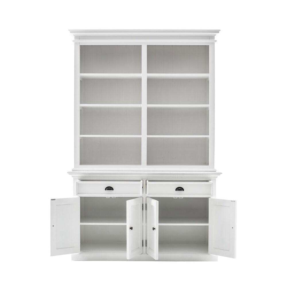 NovaSolo Halifax Coastal White Buffet Hutch Cabinet with 8 Shelves  Solid Mahogany Frame  57.09 x 19.69 x 86.61