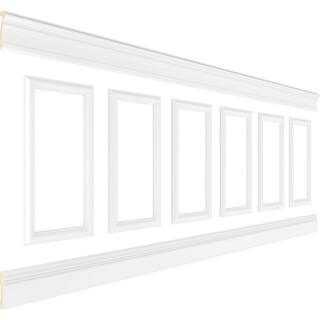 Ekena Millwork 94 12 in. (Adjustable 40 in. to 44 in.) 26 sq. ft. Polyurethane Ashford Square Panel Wainscot Kit Primed WPKUSQ091P040