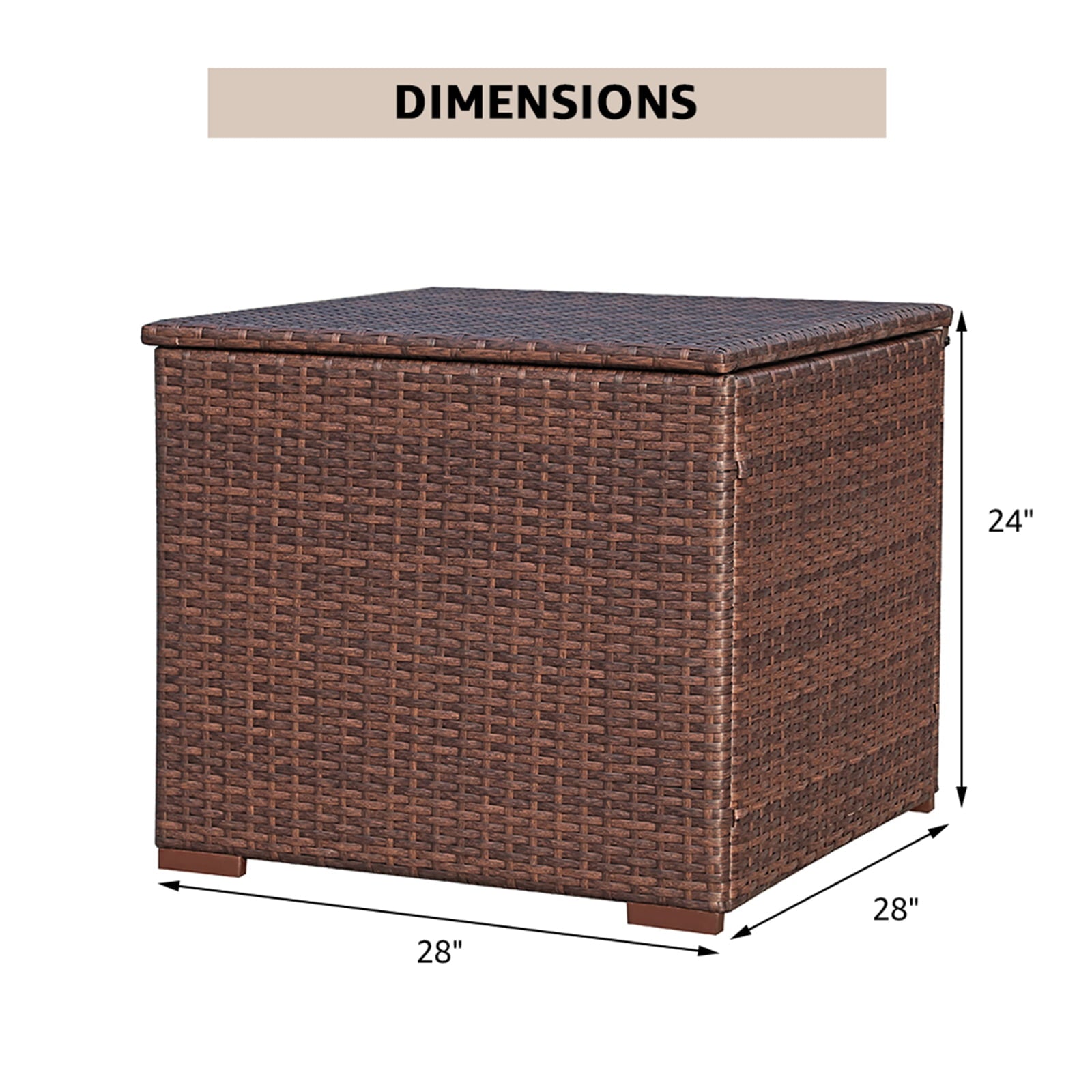 Outdoor Storage Box, 88-Gallon Patio Rattan Storage Deck Box with Hinged Lid, Weather-resistant PE Wicker Container for Patio Cushions, Gardening Tools and Pool Toys, Brown