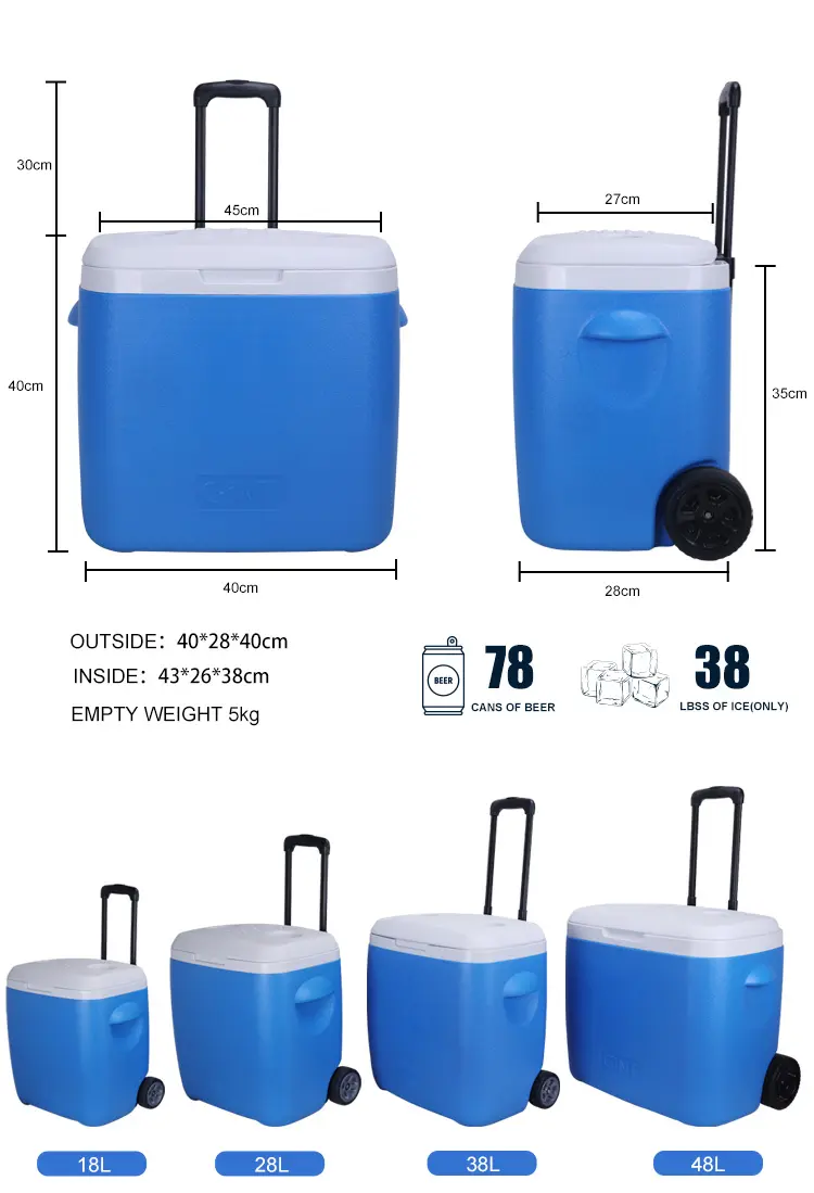 38L Camping Cooler Box Ice Retention Portable Cooler Big Capacity with Built in Bottle Opener Cup Hold