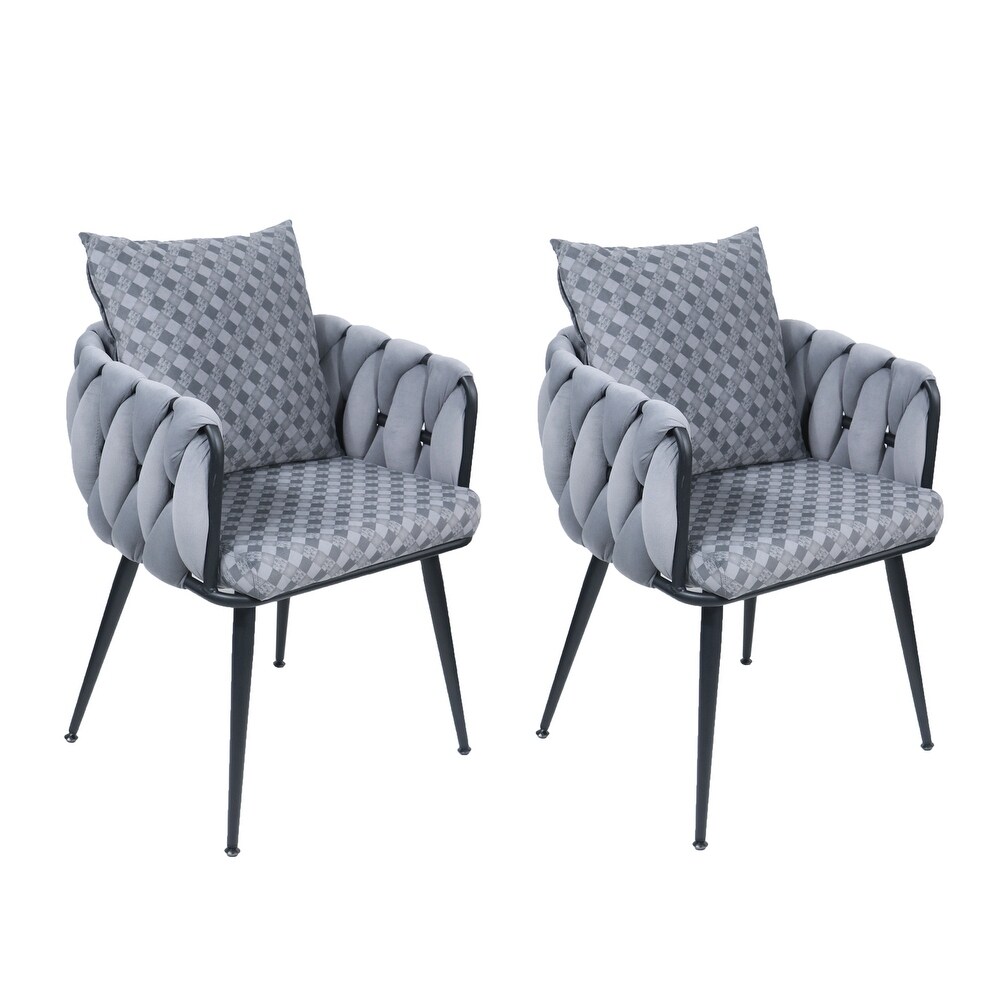 Velvet Dining Chairs Hand Weaving Accent Chairs Set of 2