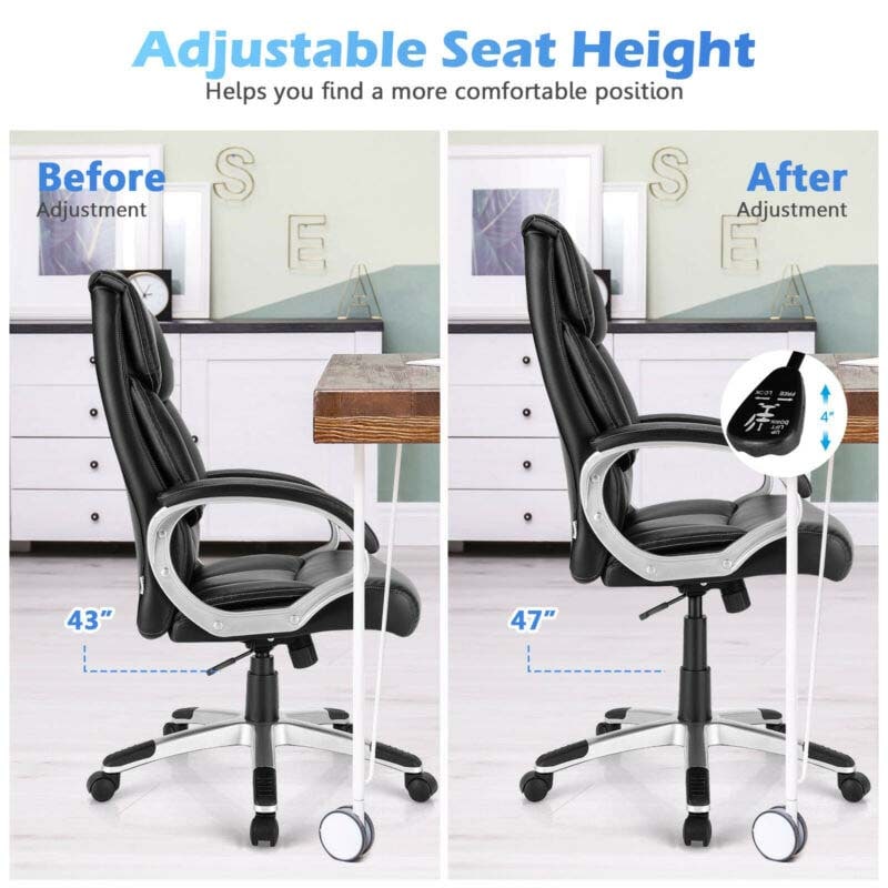 350 LBS Big & Tall Office Chair, Leather High Back Executive Chair, Adjustable Swivel Computer Task Desk Chair