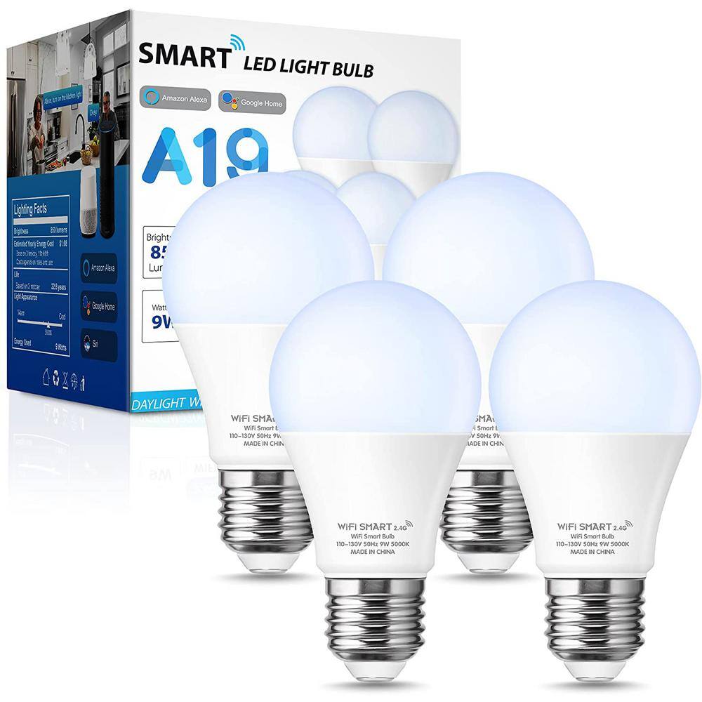 YANSUN 60-Watt Equivalent A19 Dimmable Smart LED Bulbs 5000K Daylight (4-Pack) H-ZN13303E26-4