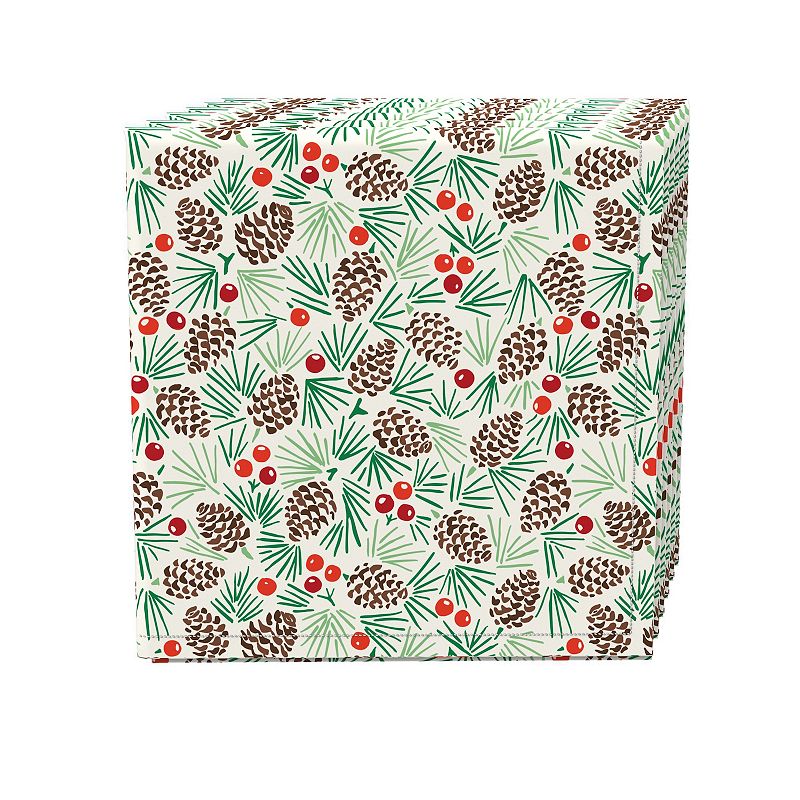 Napkin Set， 100% Polyester， Set of 4， 18x18， Holiday Foliage and Berries