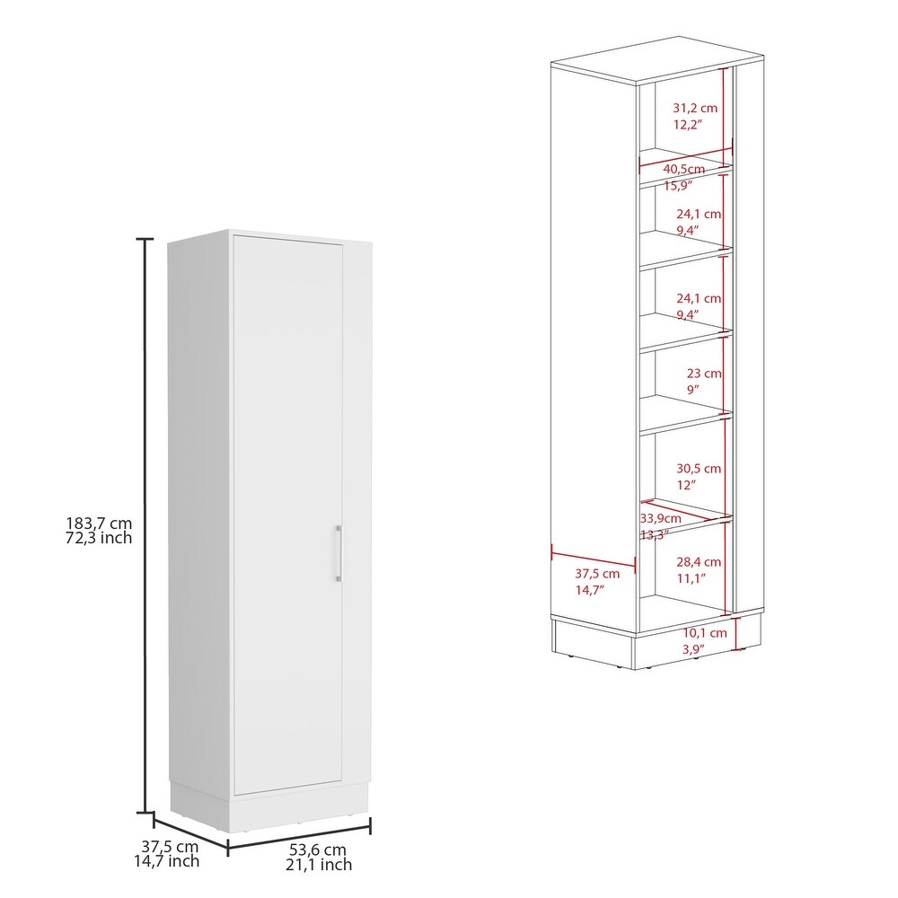 Storage Cabinet Manika  One Door and Shelves  White Finish High quality and durable