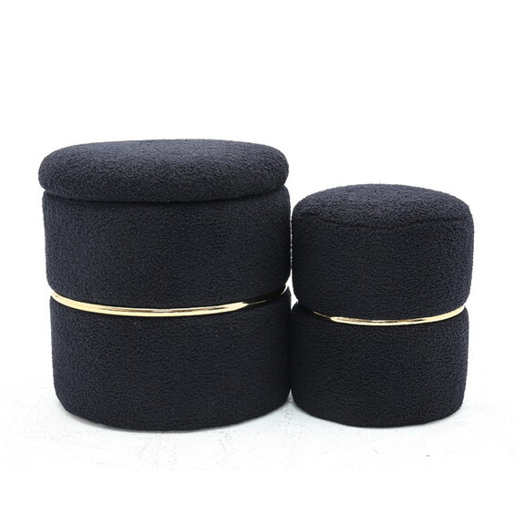 Upholstered Tufted Storage Ottoman Footstool Black...