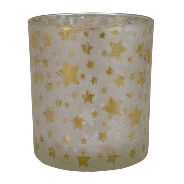 Matte Silver And Gold Stars And Snowflakes Flameless Glass Candle Holder