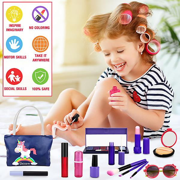 21 Pcs Pretend Makeup For Girls， Pretend Play Makeup ， Makeup Toy Set Includes Make up Bag， Lipstick， Eye Shadow， Brush， Gift For Girls To Play Game，