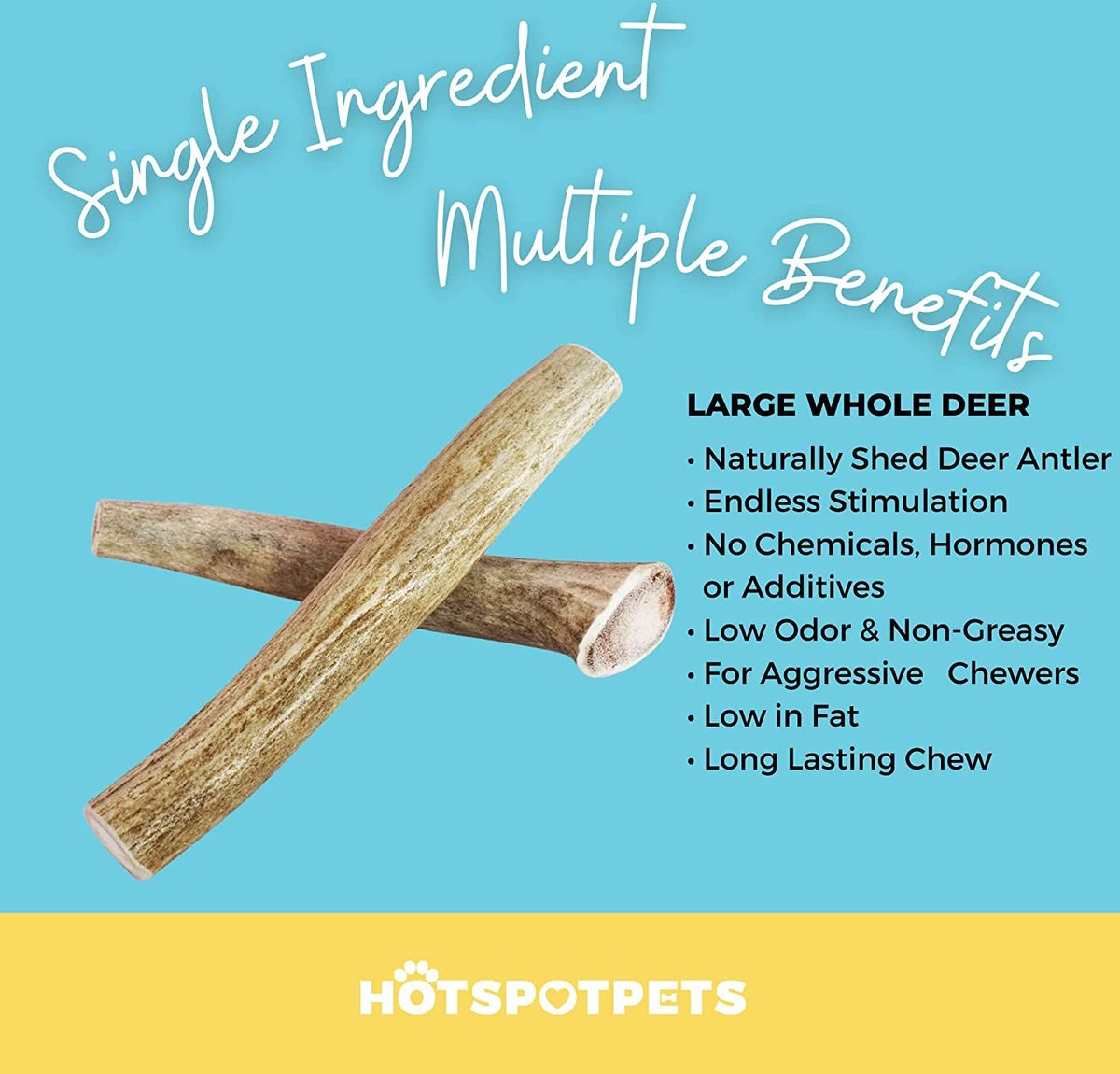 HOTSPOT PETS 7-10-inch All Natural Large Whole Deer Antler Chews Dog Treats