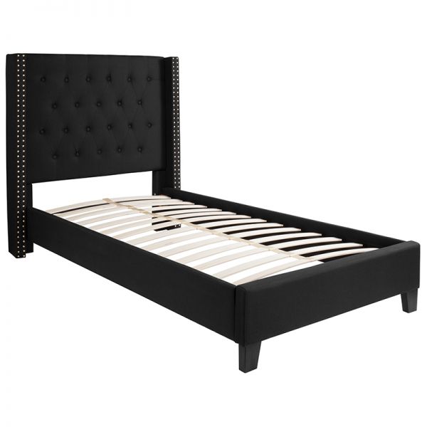 Riverdale Twin Size Tufted Upholstered Platform Bed in Black Fabric