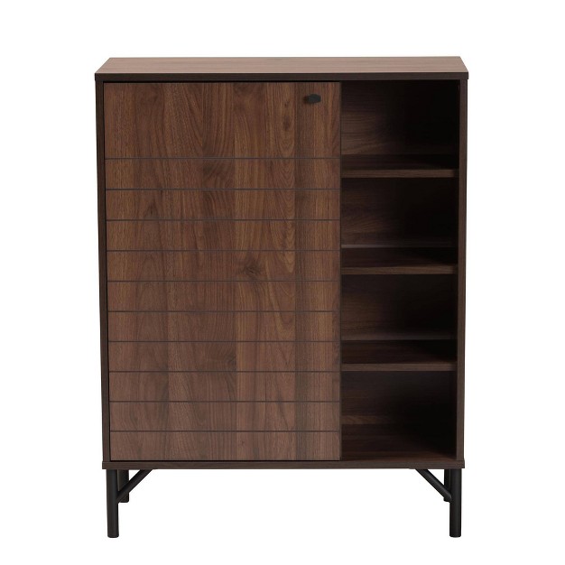 Josette Wood Shoe Cabinet Walnut Brown black Baxton Studio