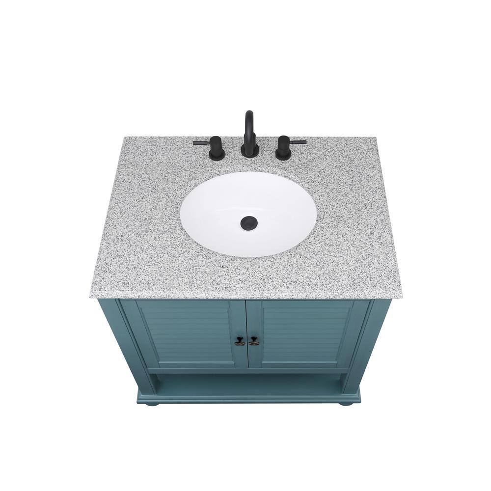 Home Decorators Collection Hamilton 31 in. W x 22 in. D x 35 in. H Open Shutter Bathroom Vanity in Sea Glass with Grey Granite Top 19084-VS31-SG