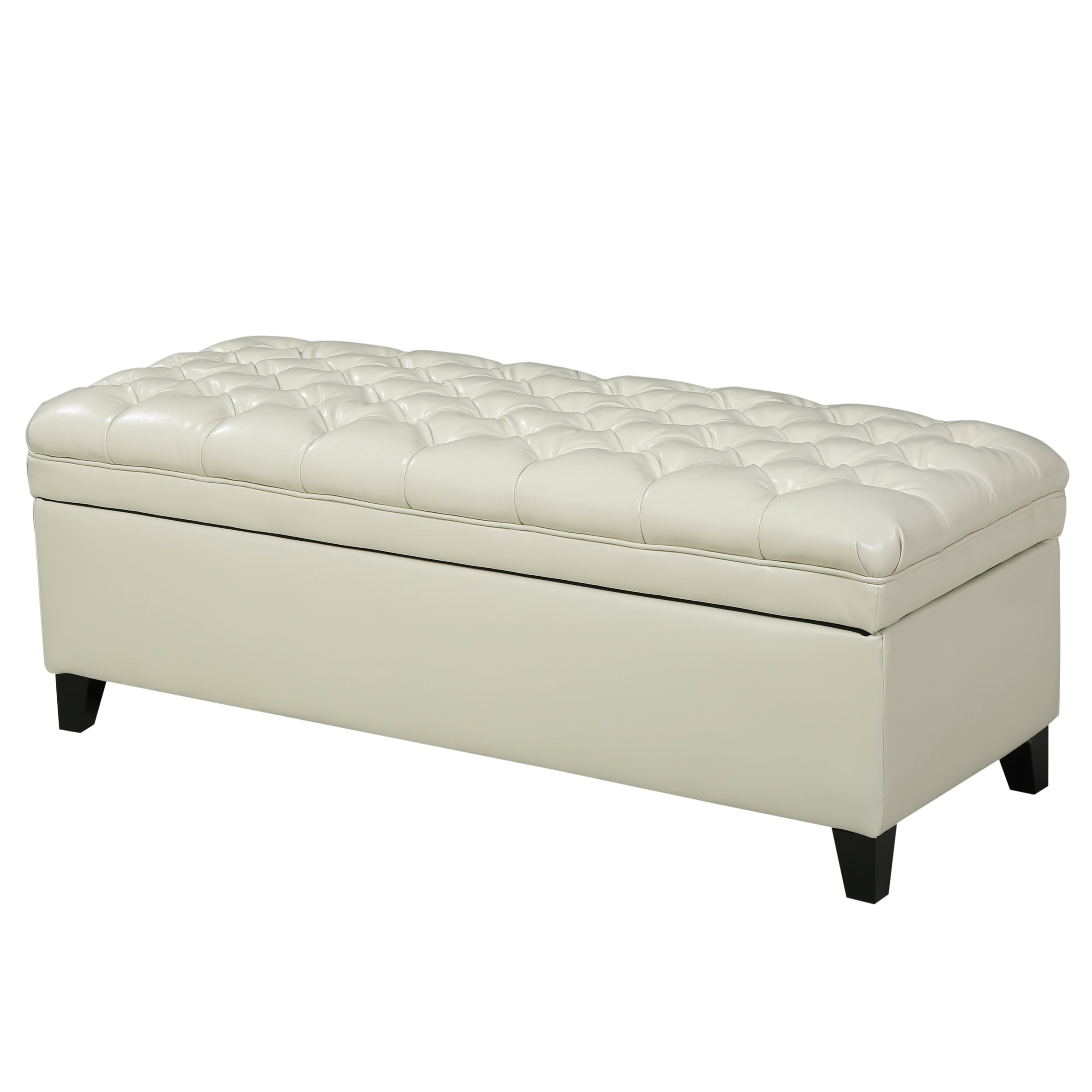 Laguna Button Tufted Leather Storage Ottoman Bench