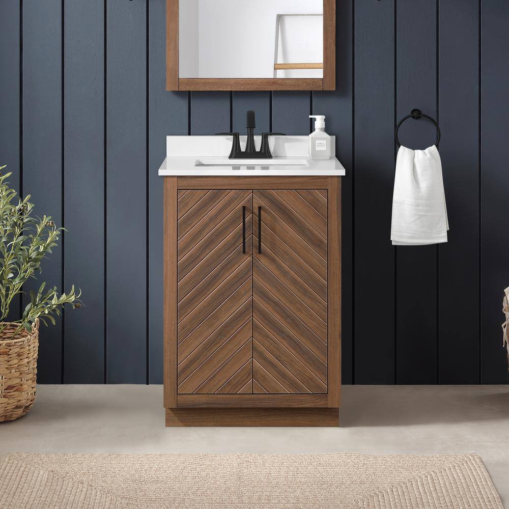 Glacier Bay Huckleberry 24 in. W x 19 in. D x 34.50 in. H Freestanding Vanity in Spiced Walnut with White Engineered Stone Top Huckleberry24SW