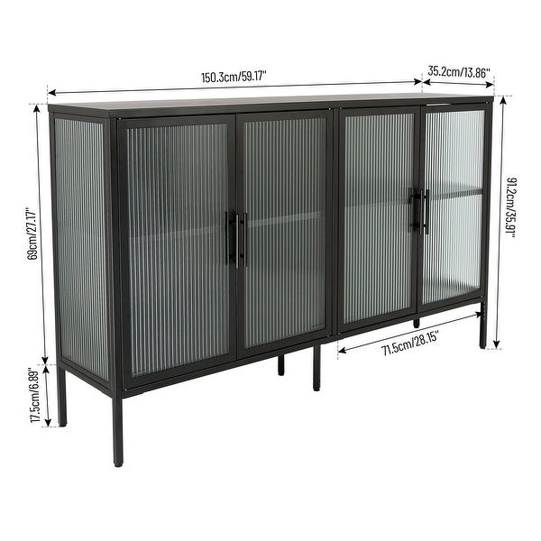 4 Glass Doors Buffet Storage Cabinet with Adjustable Shelves