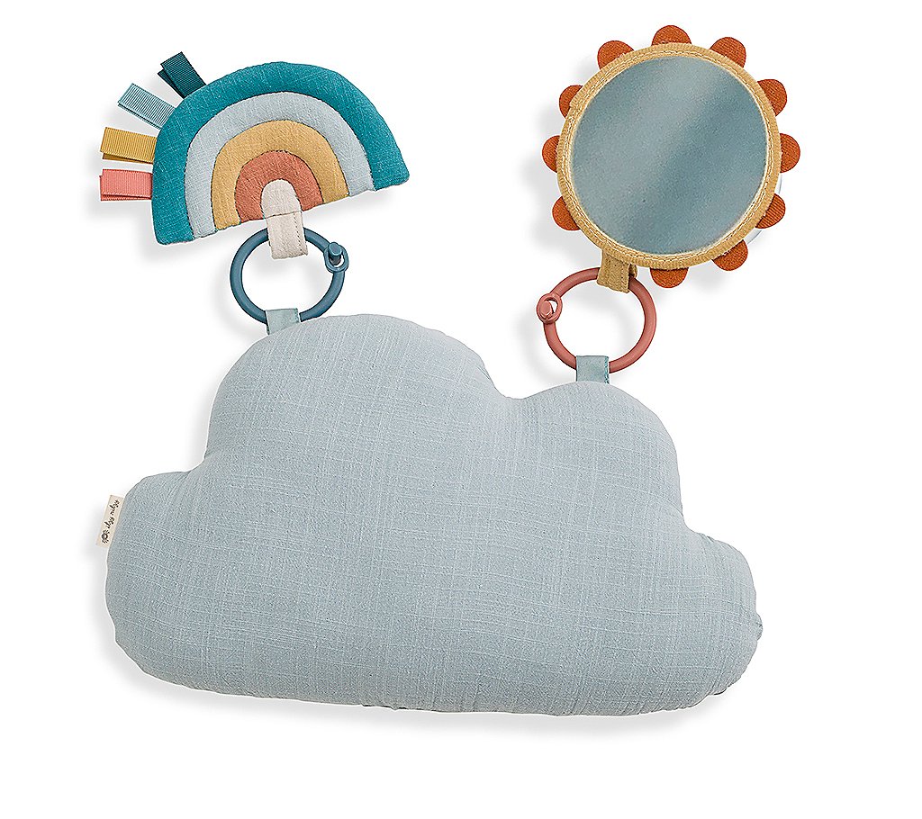 IRitzy Tummy Time Rainbow Play Mat w  Cloud Bolster， Two Toys