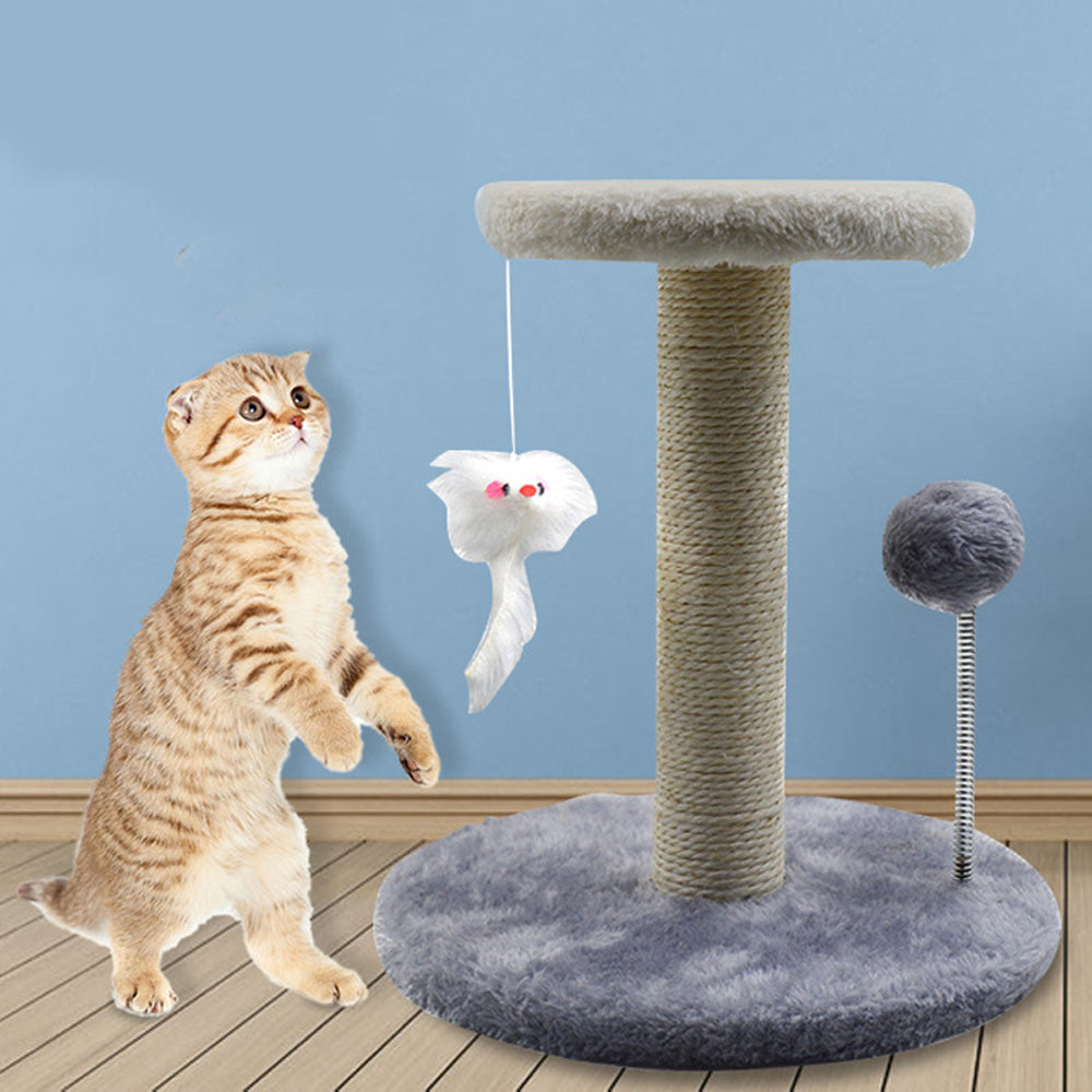 Mingwear Gray Cat Climb Frame， Pet Cat Scratchboard Jumping Platform with Hanging Rat Spring Ball