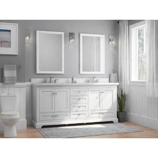 Home Decorators Collection Bluestern 72 in. W x 20 in. D x 34.5 in. H Bath Vanity in White with Lightly Veined Engineered Stone Top HDTD72VW