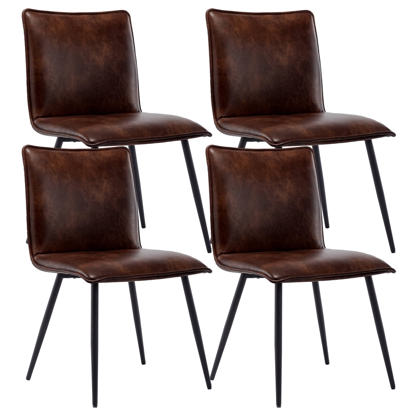 Duhome Dining Chairs Set of 4， Faux Leather Dining Room Chairs Kitchen Chairs with Black Metal Legs， Dark Brown