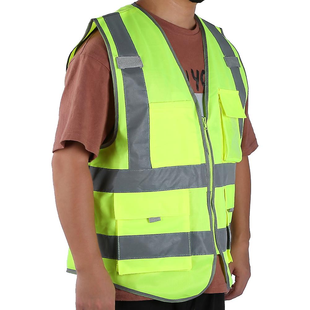 Fluorescent Green Reflective Vest Security Night Work Running Waistcoat With Zipperfluorescent Green