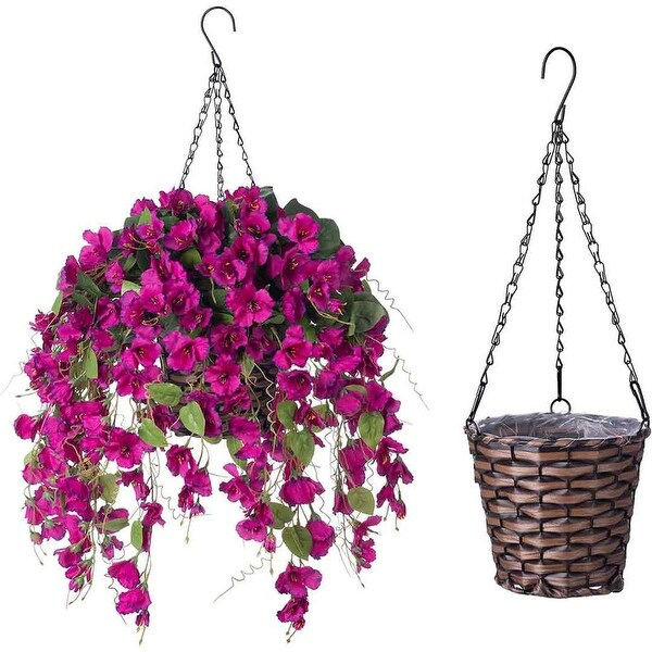 Artificial Faux Hanging Flowers Plants Baskets for Spring Outdoor Outside Decoration，Fake White Silk Long Stems Vines Hibiscus