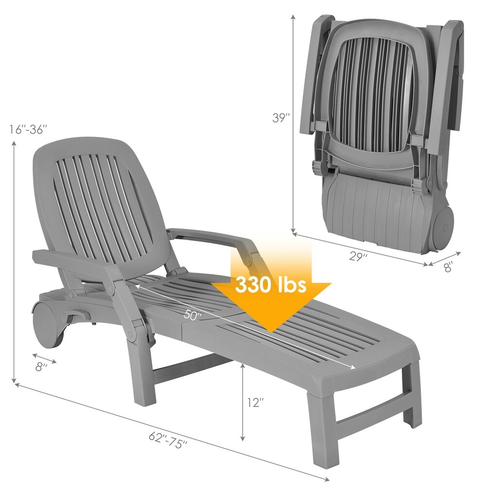 Gymax Set of 2 Patio Adjustable Chaise Lounge Chair Folding Sun