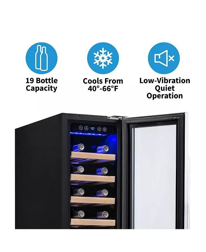 Newair 12 Built-In 19 Bottle Compressor Wine Fridge in Stainless Steel Compact Size with Precision Digital Thermostat and Premium Beech Wood Shelves