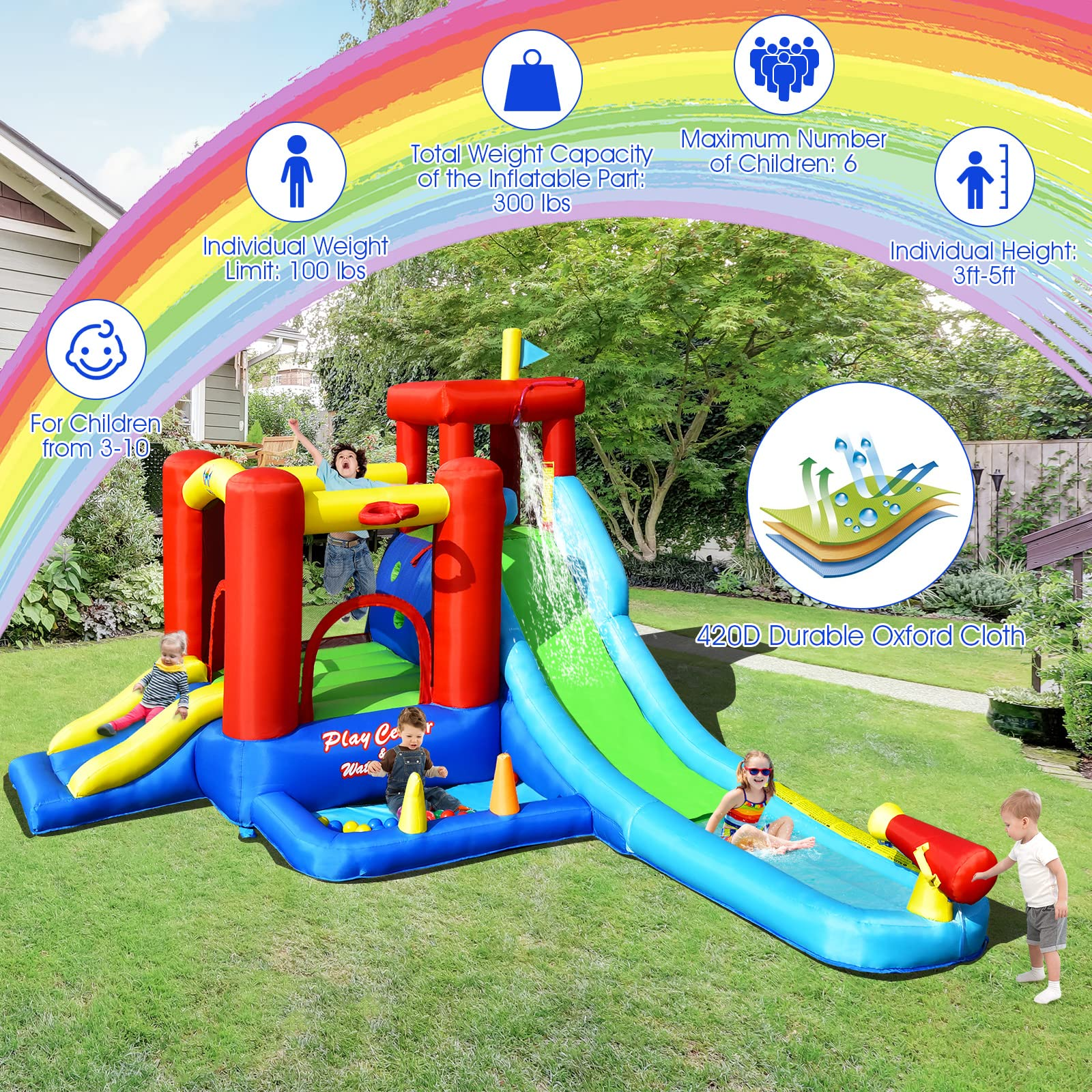 Costzon Inflatable Water Slide, 9 in 1 Giant Kids Water Slide Bounce Castle Combo