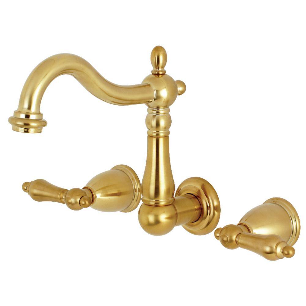 Kingston Brass Heritage 2-Handle Wall Mount Bathroom Faucet in Brushed Brass HKS1257AL