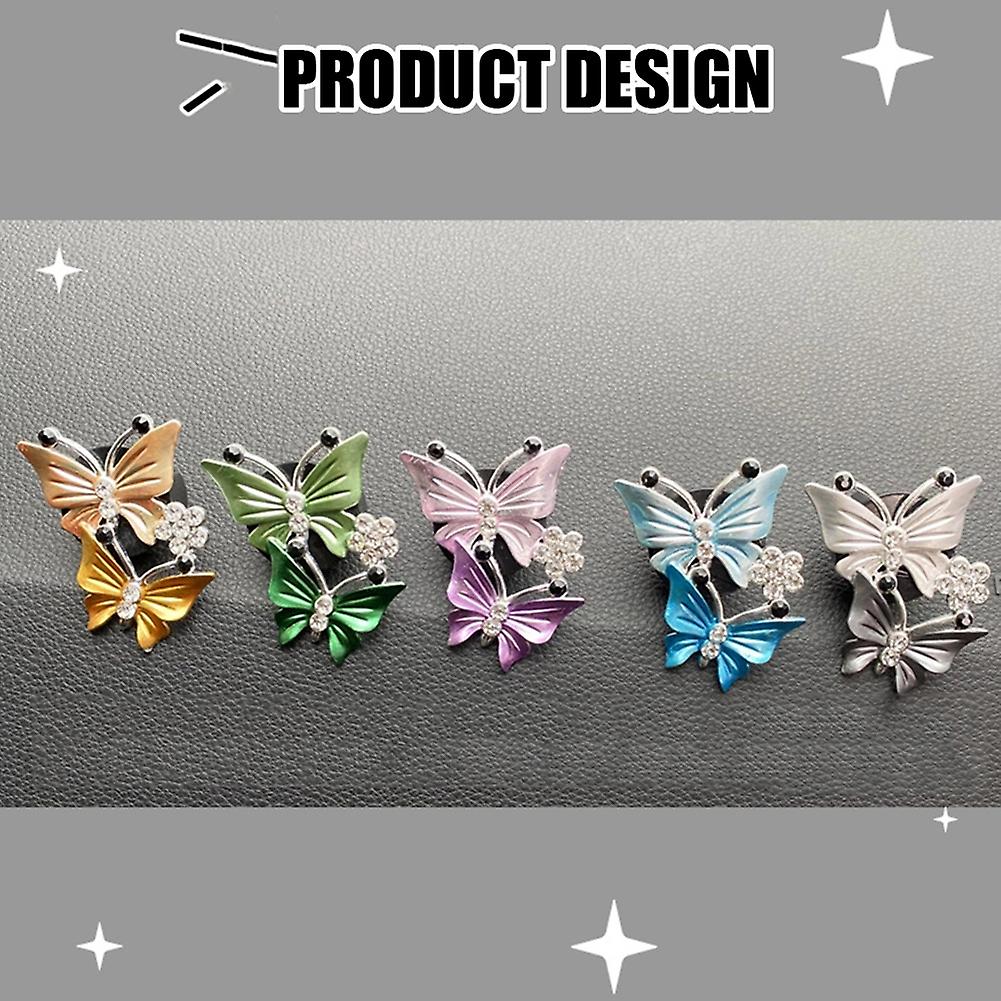 Air Vent Clip Charm Bling Crystal Air Freshener Dual Butterfly Shaped Rhinestone Oil Diffuser Clip Car Accessory For Women Auto Interior Decor Blue