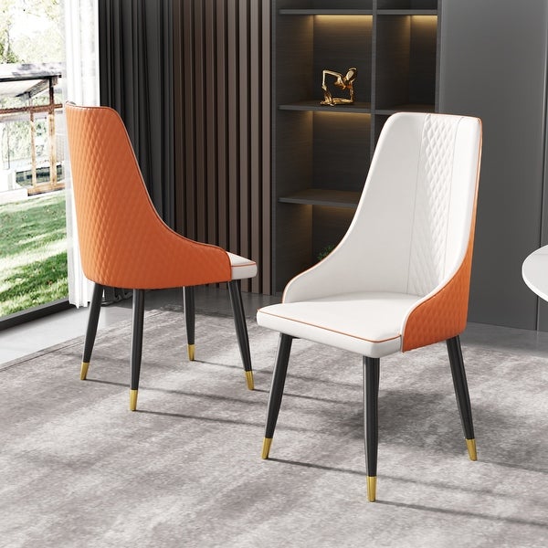 2pcs Dining Chair PU Leather Metal Leg