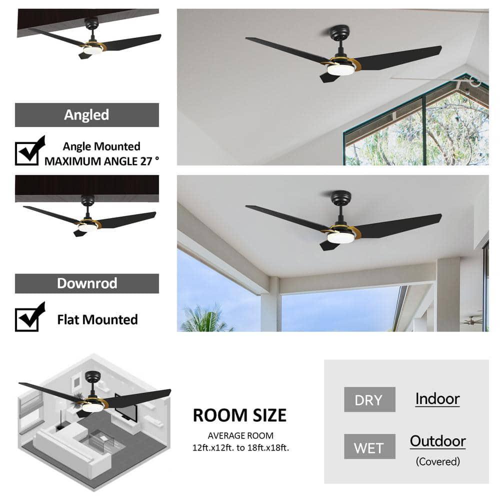 CARRO Brently 52 in Dimmable LED IndoorOutdoor Black Smart Ceiling Fan with Light and Remote Works w AlexaGoogle Home