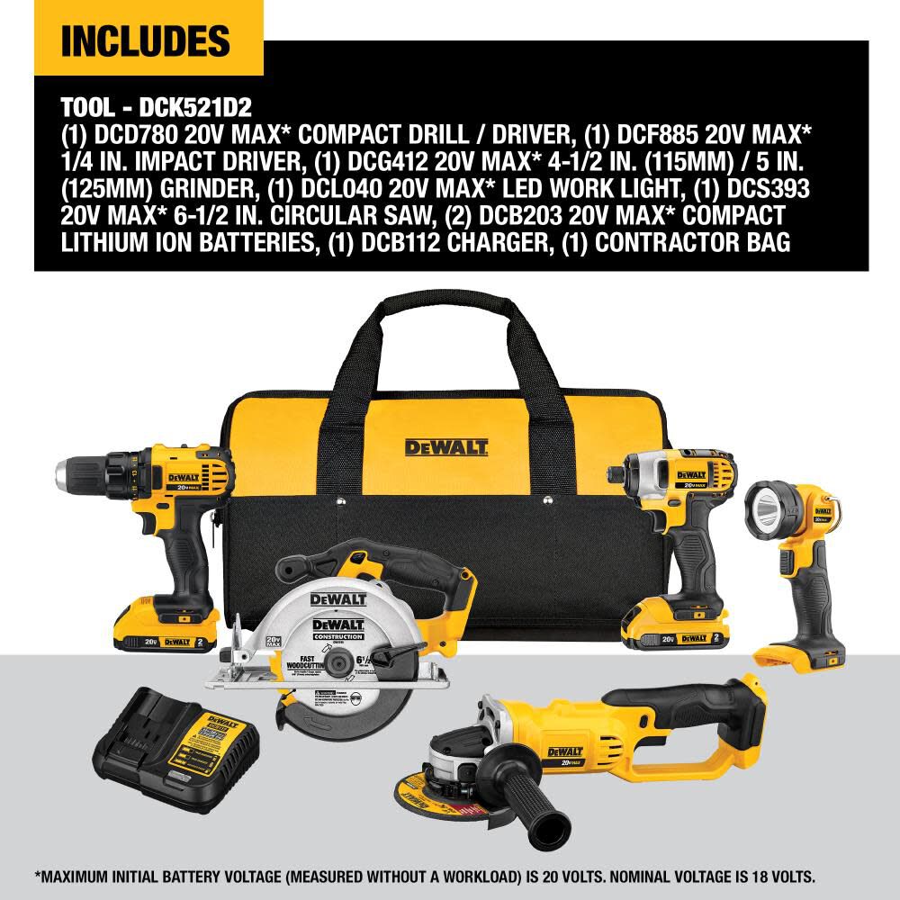 DEWALT 20V MAX Compact 5-Tool Combo Kit DCK521D2 from DEWALT