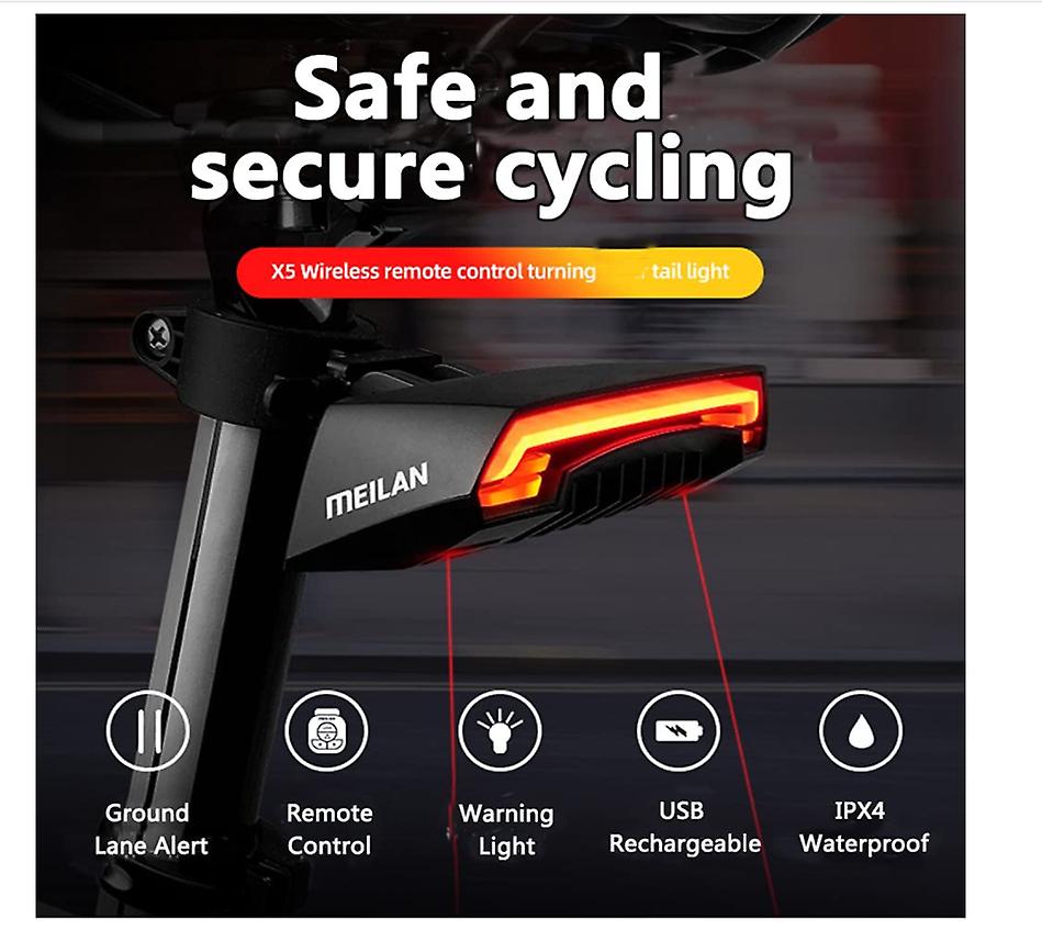 Bike light， Turn Signals and Automatic Brake Light Wireless Remote Control Bike Rear Light Back USB Rechargeable Safety Cycling Warning Light (Black)