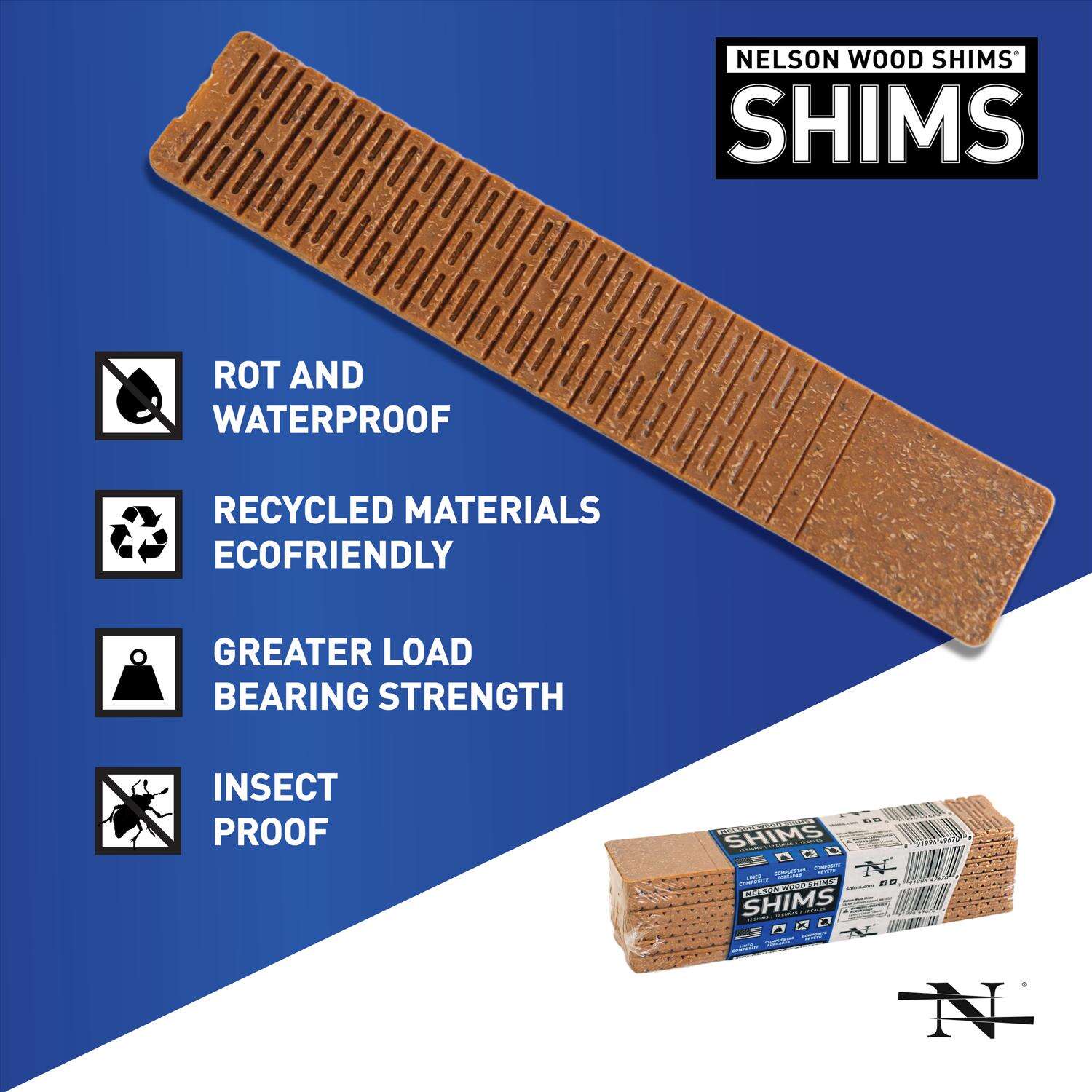 Nelson 1.5 in. W X 8 in. L Composite Shim 12 pk