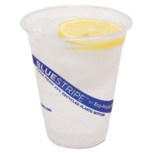 Eco-Products BlueStripe 25% Recycled Content Cold Cups， 12 oz， Clear/Blue， 50/Pack， 20 Packs/Carton (EPCR12)