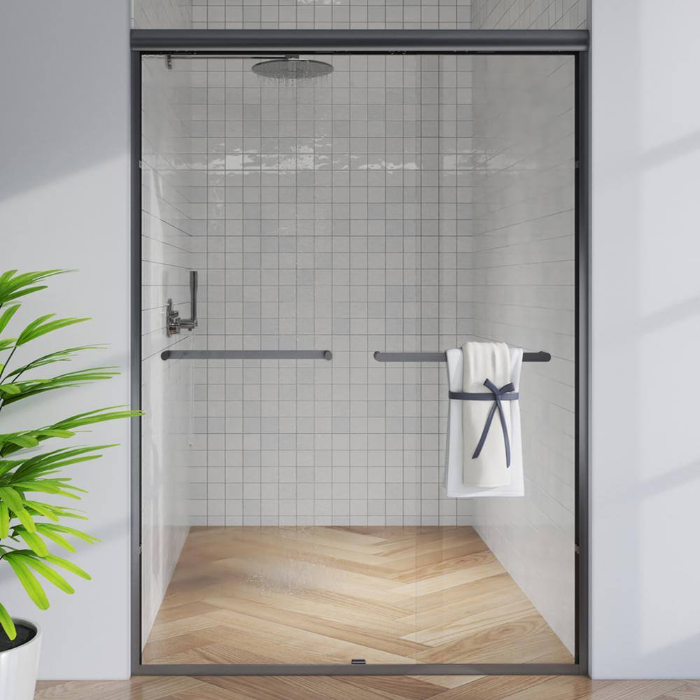 TOOLKISS 46 in. - 48 in. W x 72 in. H Sliding Framed Shower Door in Matte Black with Clear Glass TK19118-4872MB