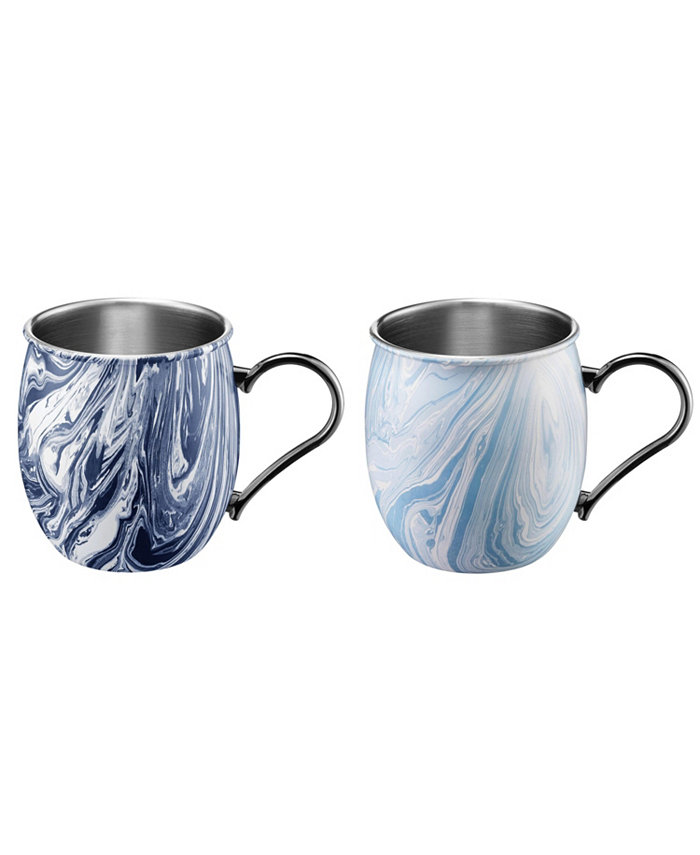 Cambridge 20oz Navy and Light Blue Swirl Moscow Mule Mugs - Set of 2