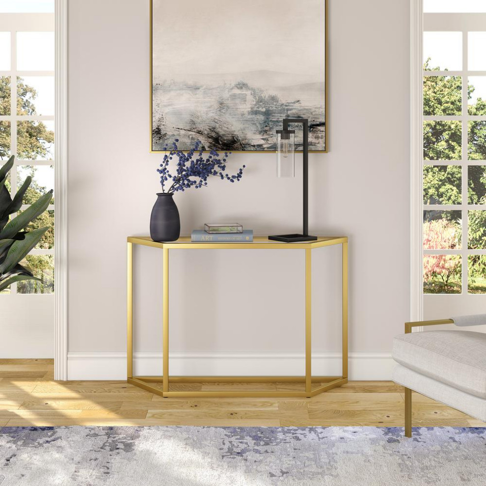 Levi 44  x27 x27Wide Trapezoid Console Table in Brass   Contemporary   Coffee Tables   by BisonOffice  Houzz