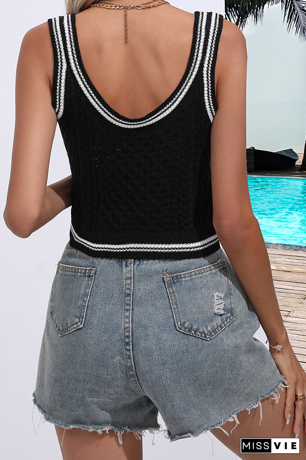 Black Cable Knit Crop Tank Top