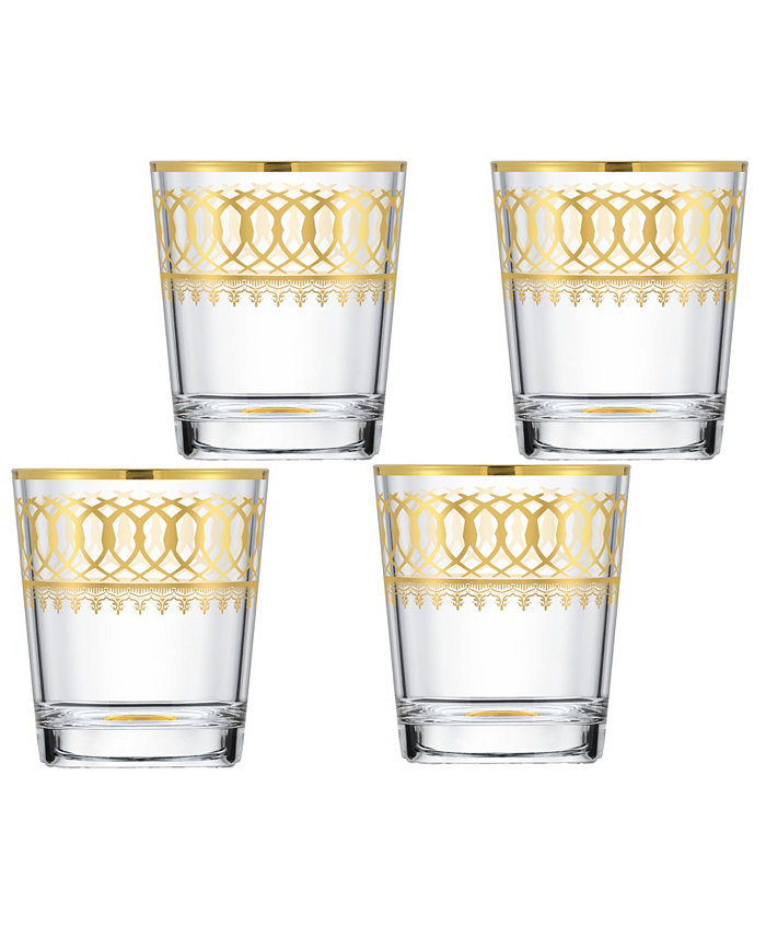 Lorren Home Trends Gold-Tone Embellished Double Old Fashion with Gold-Tone Rings Set of 4