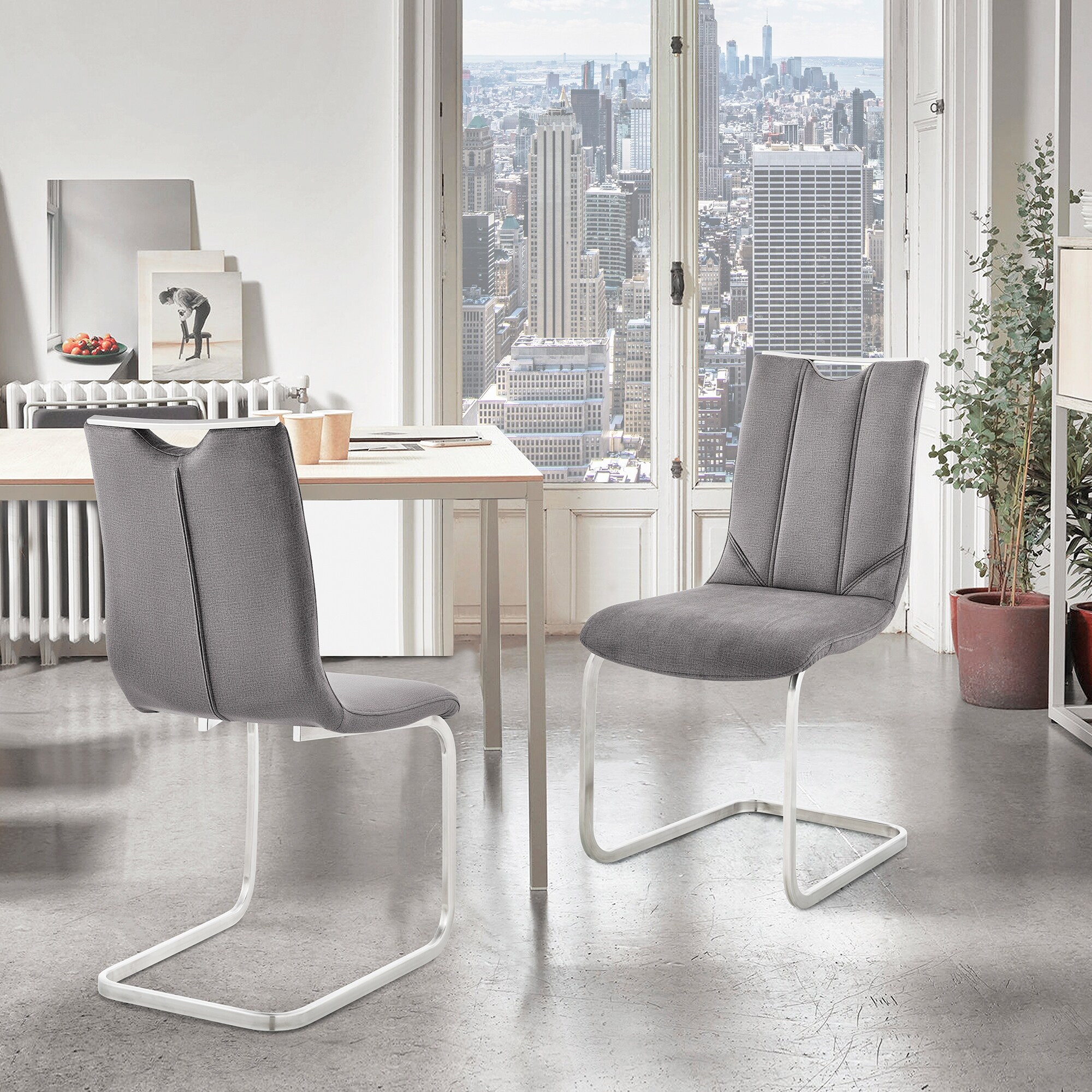 Pacific Modern Metal and Grey Upholstered Dining Chairs - Set of 2